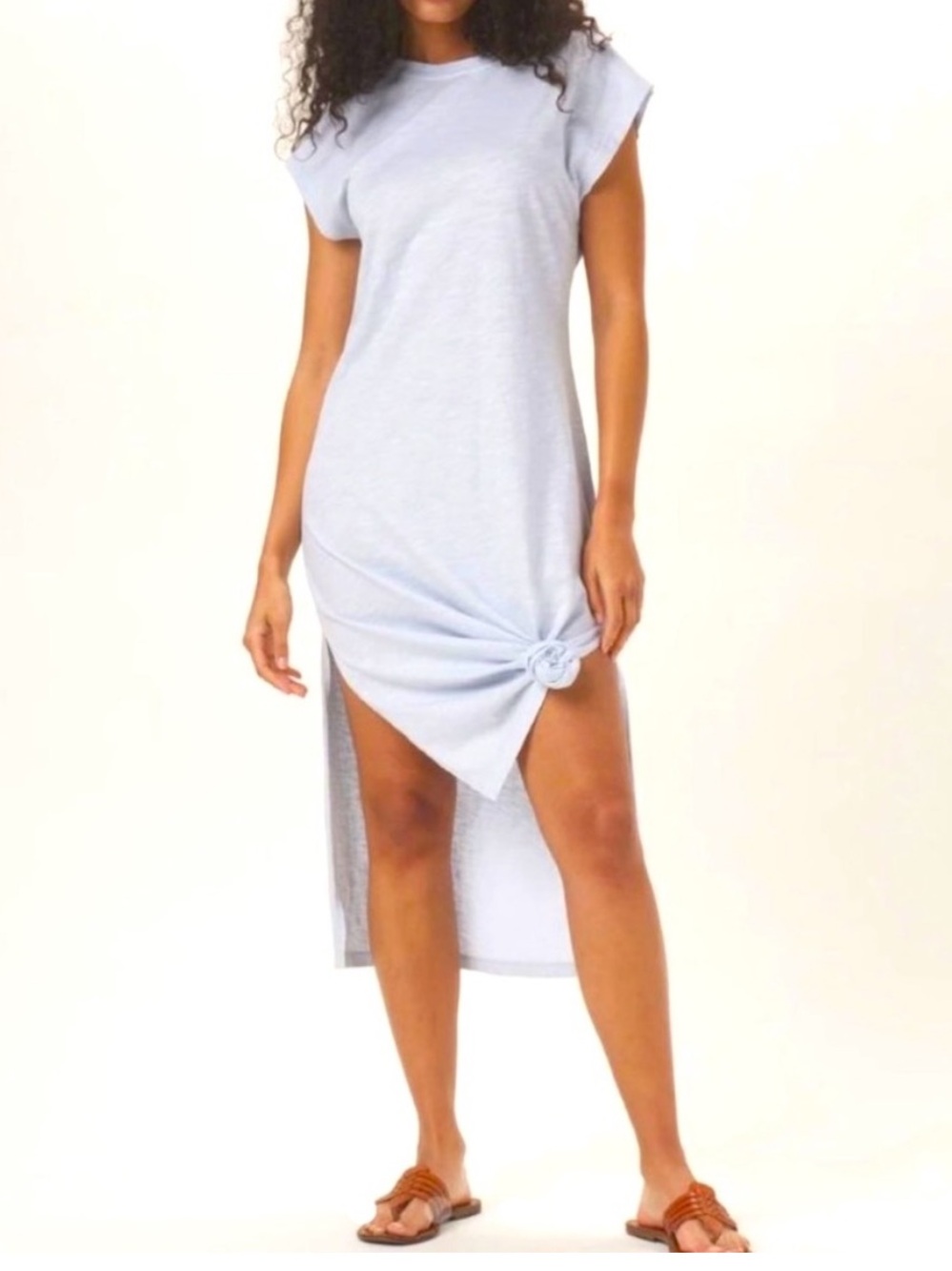 The Normal Brand Light Blue Asymmetric Knot Tee Midi Dress Size Small